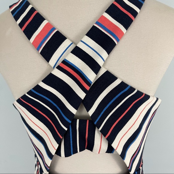 Adelyn Rae Women's Sleeveless Criss Cross Back Stripe Fit and Flare Dress - Picture 8 of 13